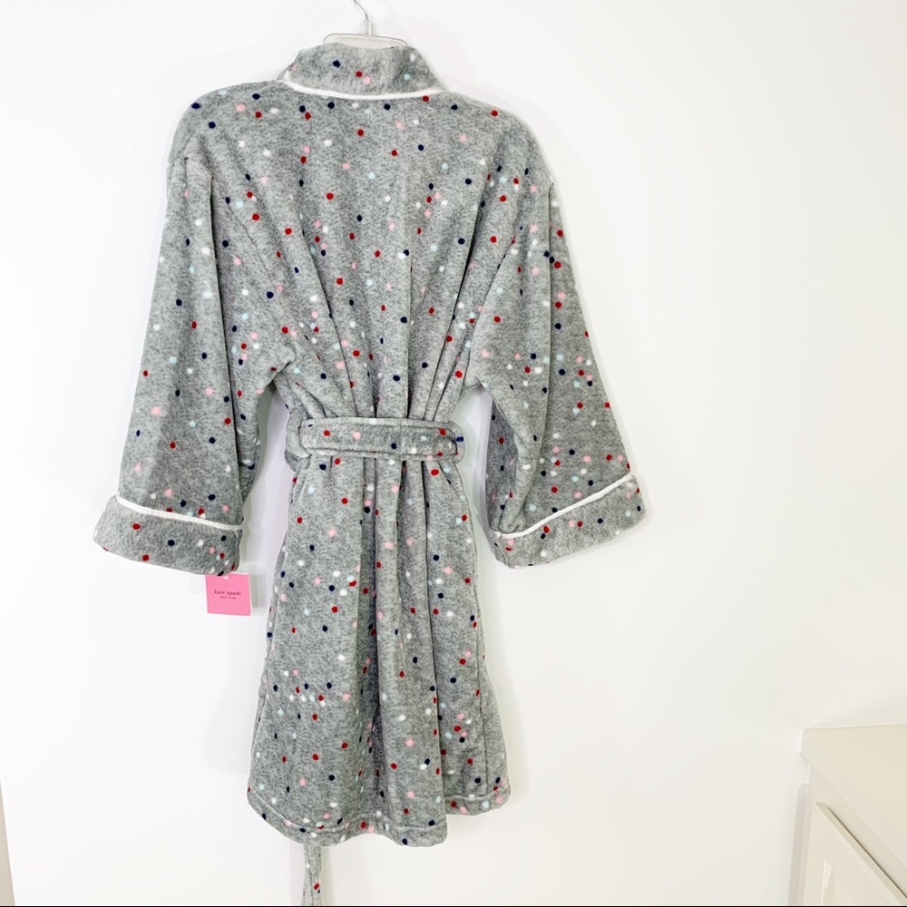 Kate spade Grey Multi Dot Fleece Tie Robe NWT XS/S - Picture 8 of 10